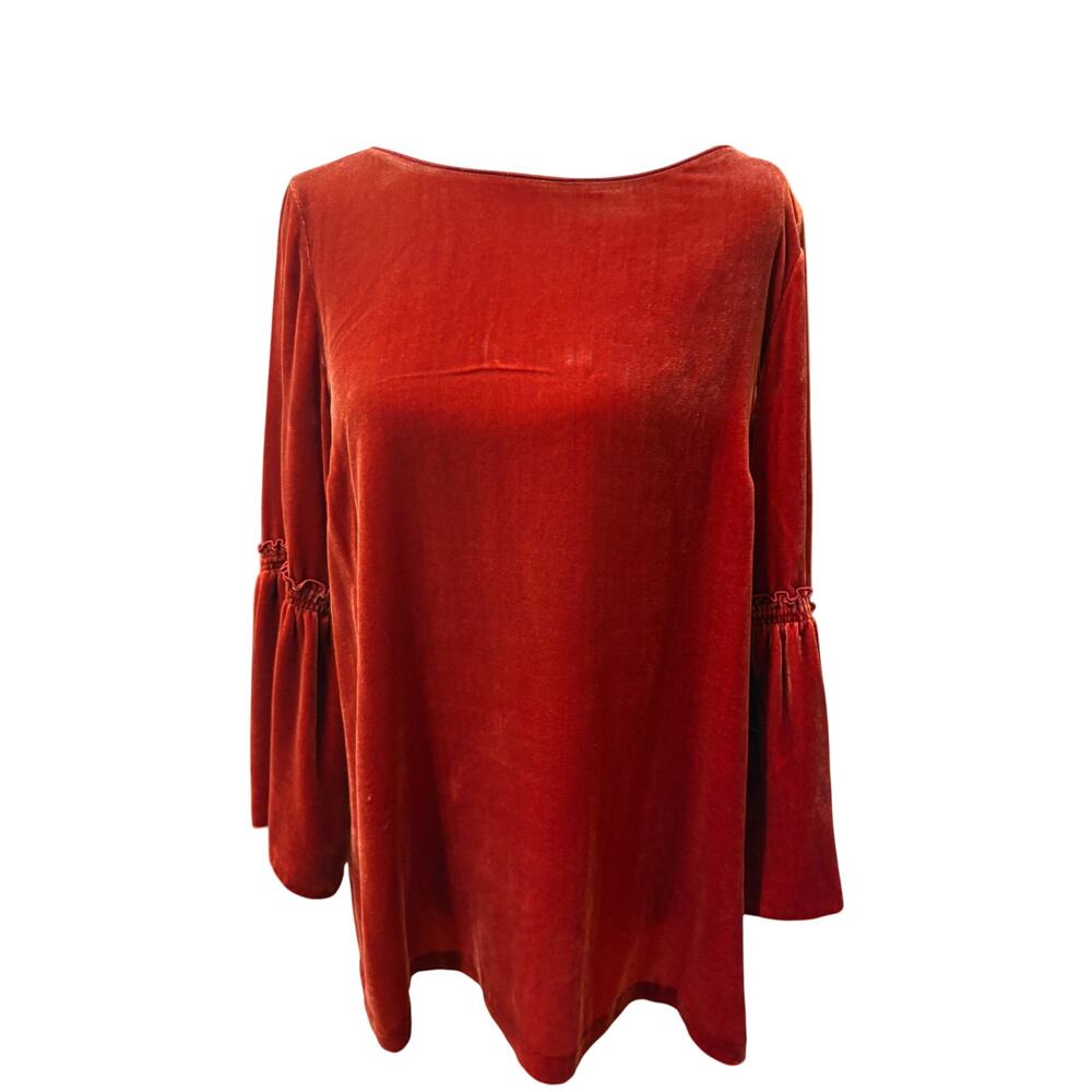 $398: Lafayette 148 Roslin Velvet Silk Bell Sleeve Blouse in Black Sz: M